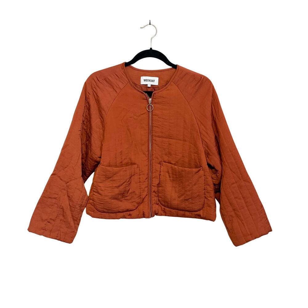 Weekday Angie Quilted Jacket XS Burnt Orange Lightweight Zip Up Boho Career Work